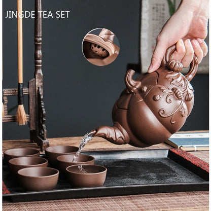 Yixing Purple Clay Teapot Large-capacity Pumpkin Pot Zhu Mud Handmade Filter Tea