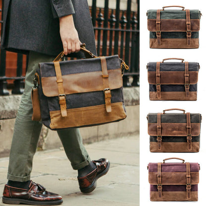 Vintage Water Resistant Waxed Canvas Shoulder Bag Crossbody Messenger Briefcase