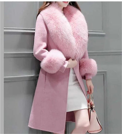 Autumn Winter Coat Woolen Coat Fur Fur Collar Mid-length Coat Women Coat