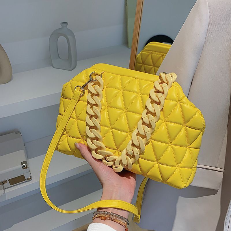 Summer Crossbody Bag Thick Chain Quilted Shoulder Bag Plaid Cloud Totes Clutch