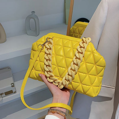 Summer Crossbody Bag Thick Chain Quilted Shoulder Bag Plaid Cloud Totes Clutch