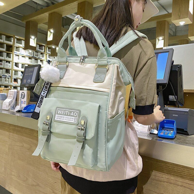 Fashion Backpack Contrast Nylon Bag Soft Handle Student Bag Backpacks 39*15*25CM