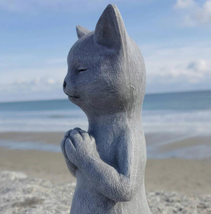 Cat Buddha Zen Statue Table Outdoor Garden Lotus Shape