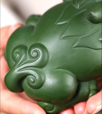 True Yixing Zisha Tea Pet Green Clay Handmade Mascot Mythical Wild Animal Statue