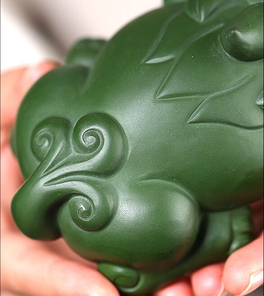 True Yixing Zisha Tea Pet Green Clay Handmade Mascot Mythical Wild Animal Statue
