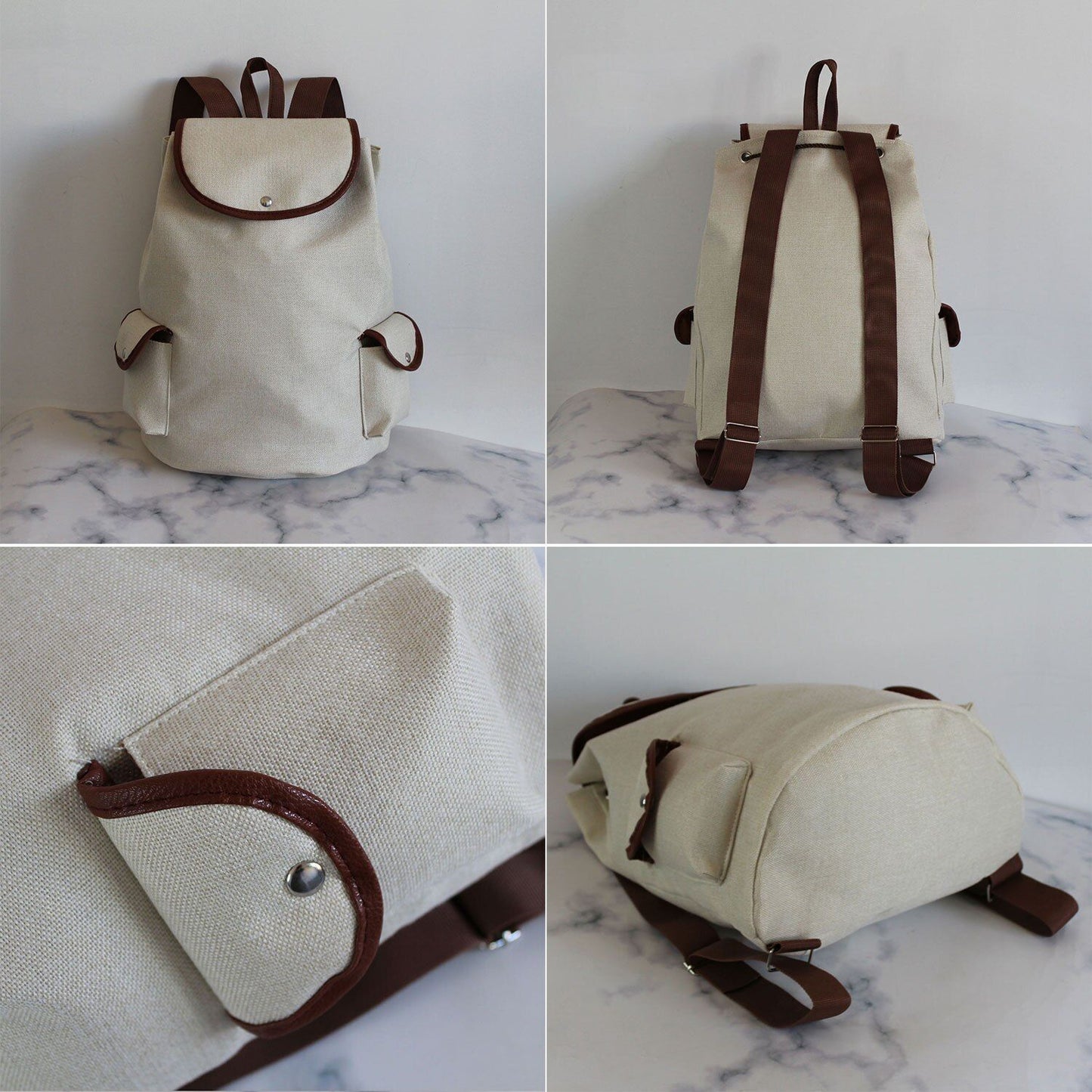 Dog Paw Print Backpack Drawstring Bags Linen Students Portable Cute Pug Printed