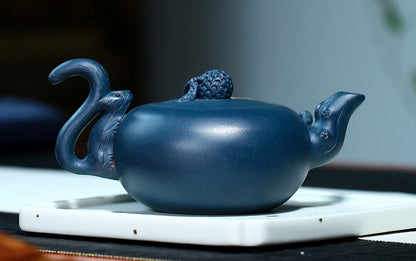 6.2" Chinese Yixing Zisha Pottery Celeste Clay 250CC Squirrel Grape Teapot
