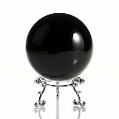 Crystal Ball Sphere for Feng Shui, Meditation, Decor, with Silver Flower Stand