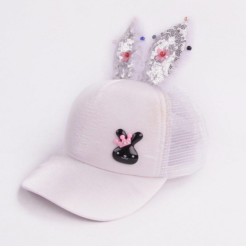 Baby Hats Spring Summer Girl Baseball Caps Glitter Rabbit Ear Pearl Sun Children