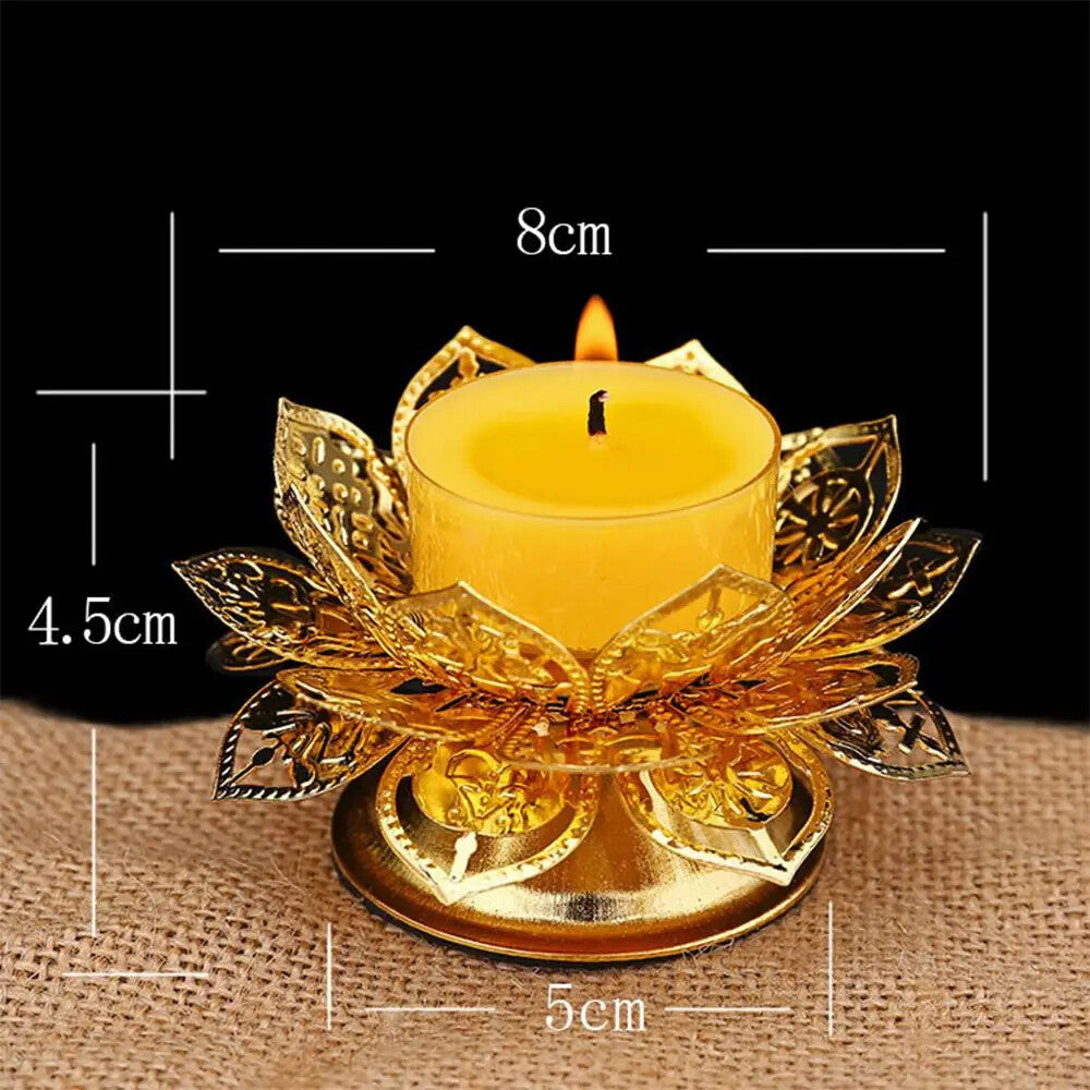 1PC Buddhism Gold Lotus Ghee Lamp Holder Butter Lamp Tea Light Holder Tibetan
