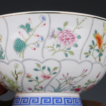 6.2" Collect Chinese Qing Famille Rose Porcelain Gild Twelve Flower God Bowl