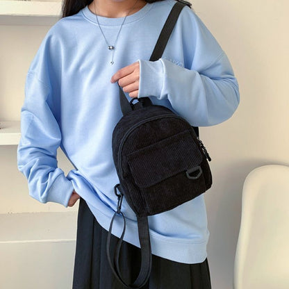 Mini Backpack Solid Color Corduroy Small Bag Student Bookbag Traveling Backpacks