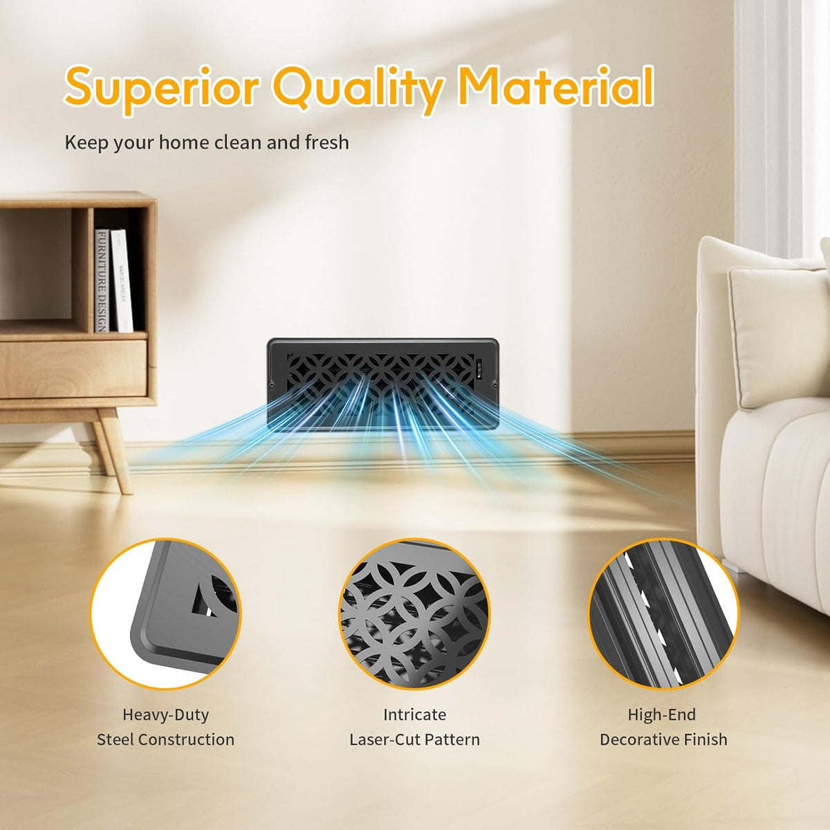 Floor Vent Covers, Floor Register 4X12, 2 Pack Adjustable Decorative Vent Covers