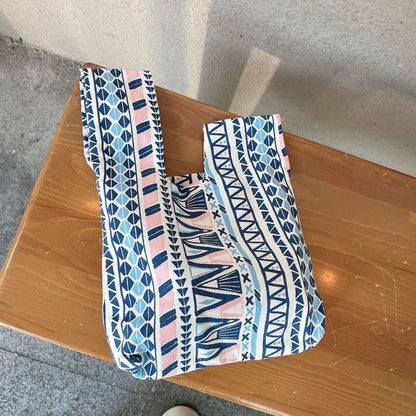 Portable Folk-custom Knot Wrist Bag For Women Simple Purses Tote Canvas Storage