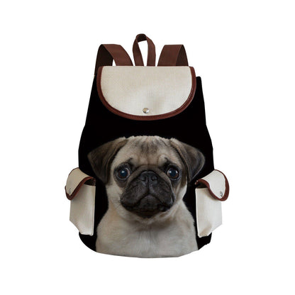 Dog Paw Print Backpack Drawstring Bags Linen Students Portable Cute Pug Printed
