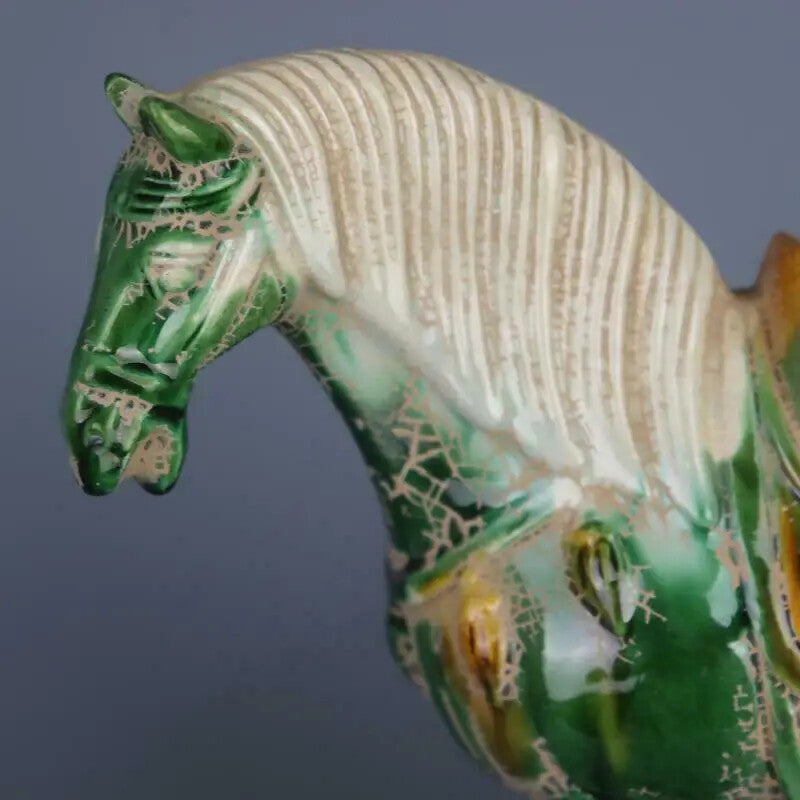 Chinese Imitation of Ancient Tang Three-color Green War Horse Porcelain Statue