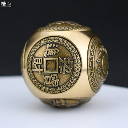 Brass spherical magic cube six-sided rotating decorative handheld statue -