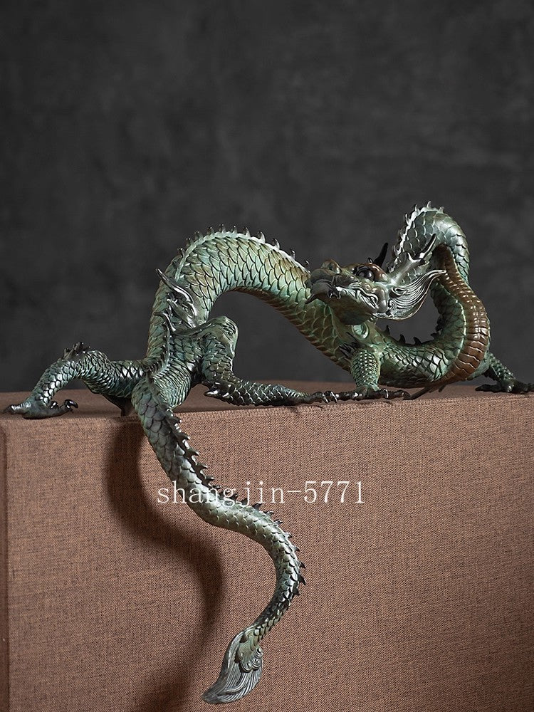 15.4" Brass Dragon Statue Handcraft Collection Home Office Artwork Decor