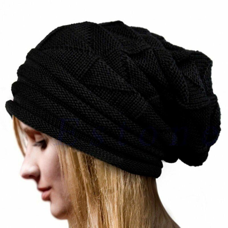 Unisex Knitted Baggy Beanie Cap Oversized Winter Warm Wool Hat Outdoor Hiking
