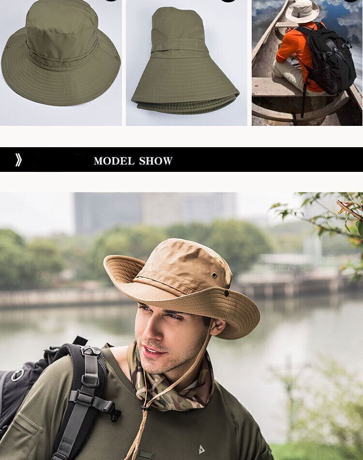 Sun Hat UV Protection Wide Brim Breathable Bucket Cap Summer Fishing Men Women