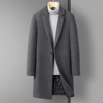 Men's Handsome Wool Coat Coat Long Coat Men （Winter) Polyester