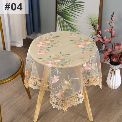 Lace Floral Embroidered Tablecloth European Style Tea Table Dust-Proof Covers