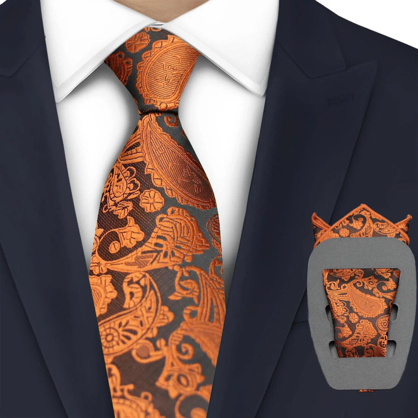Men Necktie 2Pcs Jacquard Woven Paisley Tie Handkerchief Business Party Wear 7cm