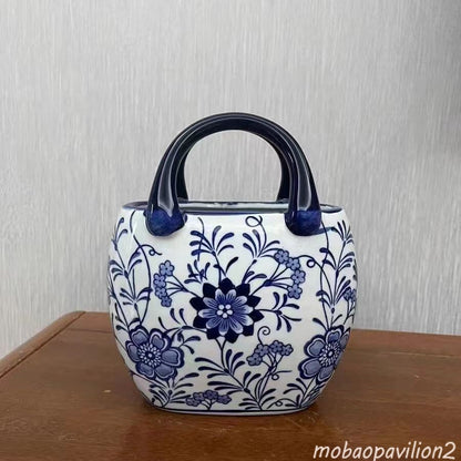 Jingdezhen Exquisite Blue and White Porcelain Bag Vase Decorative Vase
