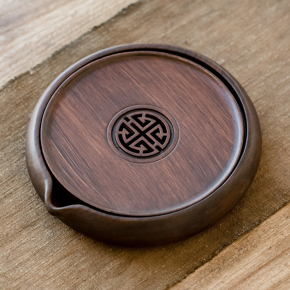 ChinaLuxury Black Ebony Solid Wood Gongfu Tea Tray Small Plate For Single Teapot