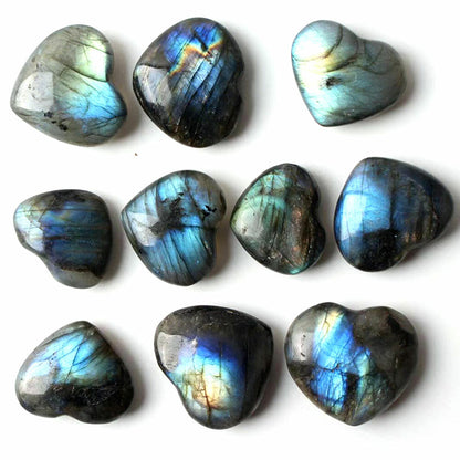 2pcs Natural Labradorite Heart Quartz Spectrolite Healing Palm Stone Rock Polish