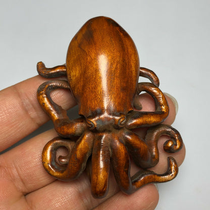 Chinese Boxwood Handwork Octopus Statue Tea Pet Fengshui Art Deco Gift