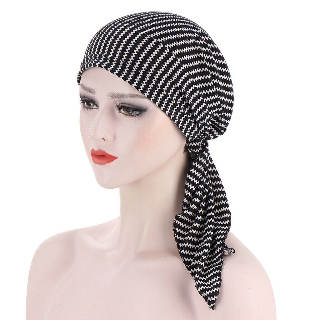 Women's Cancer Hat Chemo Cap Muslim Flower Print HeadWrap Long Head Scarf Turban