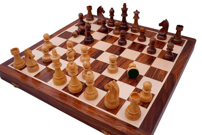18" x 18" Wooden Magnetic Folding Travel Chess Board Game Set with 2 Extra Queen