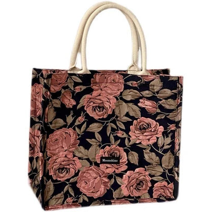 Vintage Tote Bag Rose Print Luxury Handbag Large Shopping Bags 36.5*32.5*16 CM