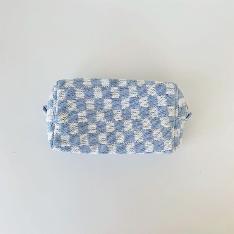 Lattice Cosmetic Bag Knitted Fabric Makeup Organizer Travel Toiletry Beauty Case