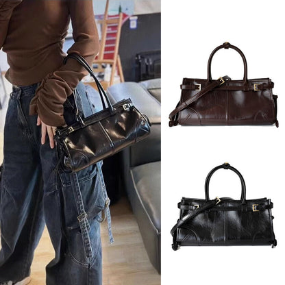 33/38cm Glossy Real Leather Satchel Shoulder Bag Purse Work Handbag Tote Fashion