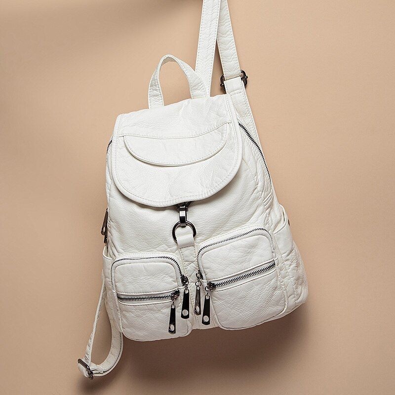 Synthetic Leather Backpacks Waterproof White Traveling Bags Back Pack 30*14*3 CM