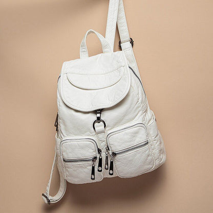 Synthetic Leather Backpacks Waterproof White Traveling Bags Back Pack 30*14*3 CM