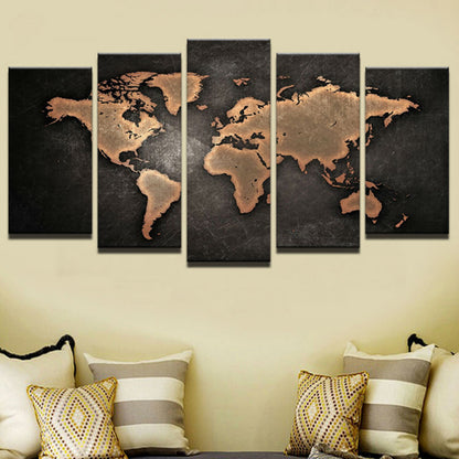World Map Painting 5 Panel Canvas Print Wall Art Poster Home Decor
