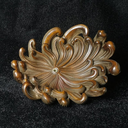 Chinese Boxwood Hand Carved Chrysanthemum Flower Incense Stand Decoration
