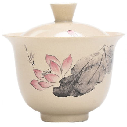 115ml Chinese Ceramics Lotus Pattern Gaiwan Retro Kung Fu Tea Set Tea Bowl Cup