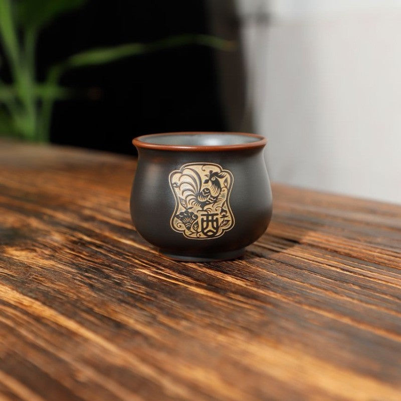 70ml Chinese Purple Pottery Handcarved Twelve Zodiac Master Cup Kungfu Teaware