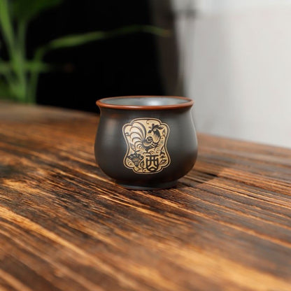 70ml Chinese Purple Pottery Handcarved Twelve Zodiac Master Cup Kungfu Teaware