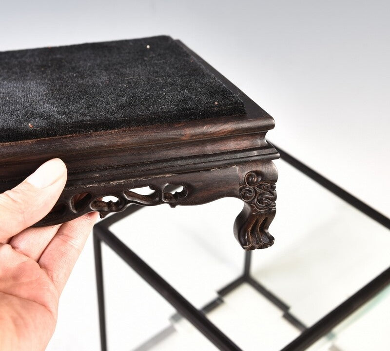 Ebony Wood Trim Display Base Glass Cover Jewellery Doll Box Home Antique Decor