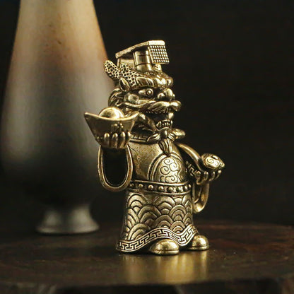 Solid Brass Chinese Dragon King 2.8"Statue Tea Table Lucky Wealth Fengshui Decor