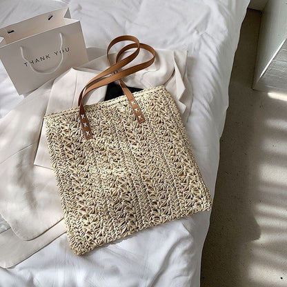 Straw Beach Shoulder Bags Summer Vacation Handbags Hand-Woven Tote Beige/Khaki
