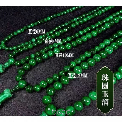 Certified Natural Green Myanmar Jade Jadeite Dry Green 108 Round Beads Necklaces