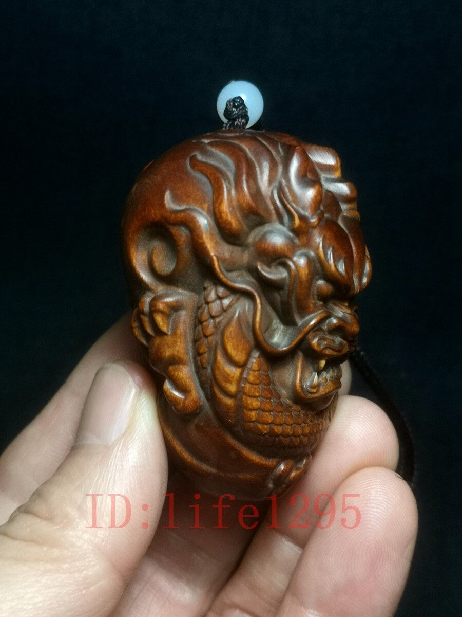 Rare Japana boxwood handmade Loong dragon figure statue netsuke Collection Art