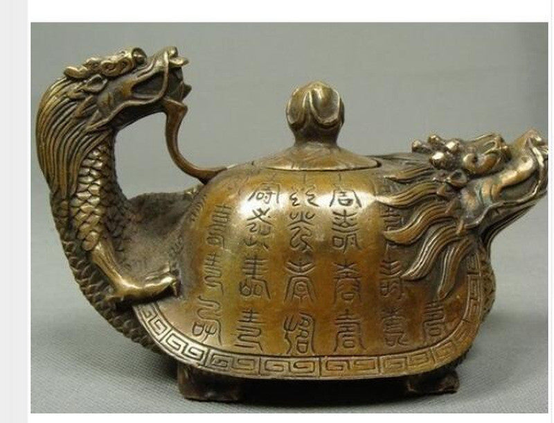 5.5" Chinese Old Copper Handwork Dragon Tea Pot Crafts Copper Sculpture Home