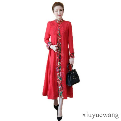 Elegant retro womens floral Ethnic style Slim qipao cheongsam long sleeve dress